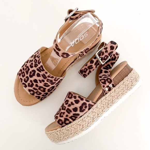 Soda Platform Espadrille Leopard Sandals 7 - Picture 1 of 8